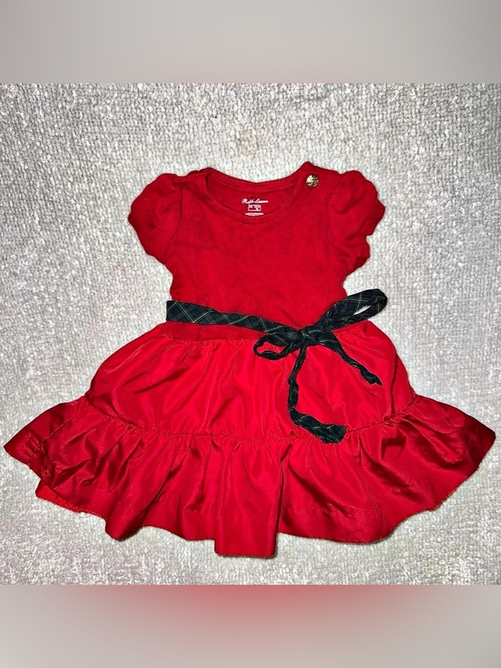Ralph Lauren Girls Red Dress Plaid Belt  Size 6M Like New